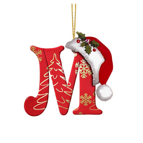 Yousheng 26 букв, елочные украшения, рождественские буквы алфавита с подвеской в виде шапки Санты, акриловое подвесное украшение для домашнего офиса, автомобиля, декор