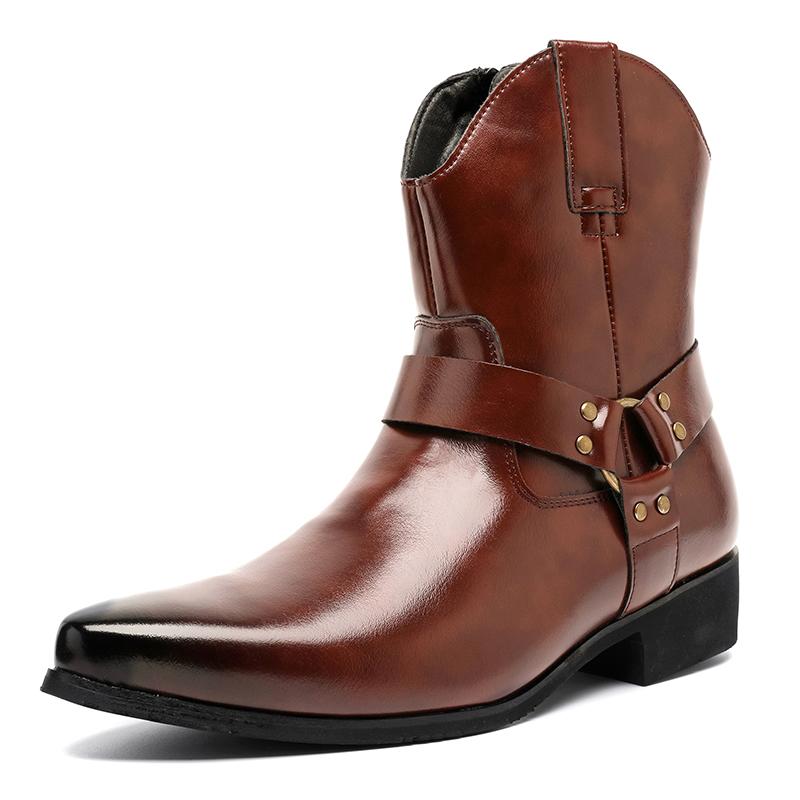 Модная мужская черная коричневая остроносая панк мотоциклетная повседневная обувь до щиколотки мужская зимняя обувь с высоким верхом новая удобная кожаная обувь челси