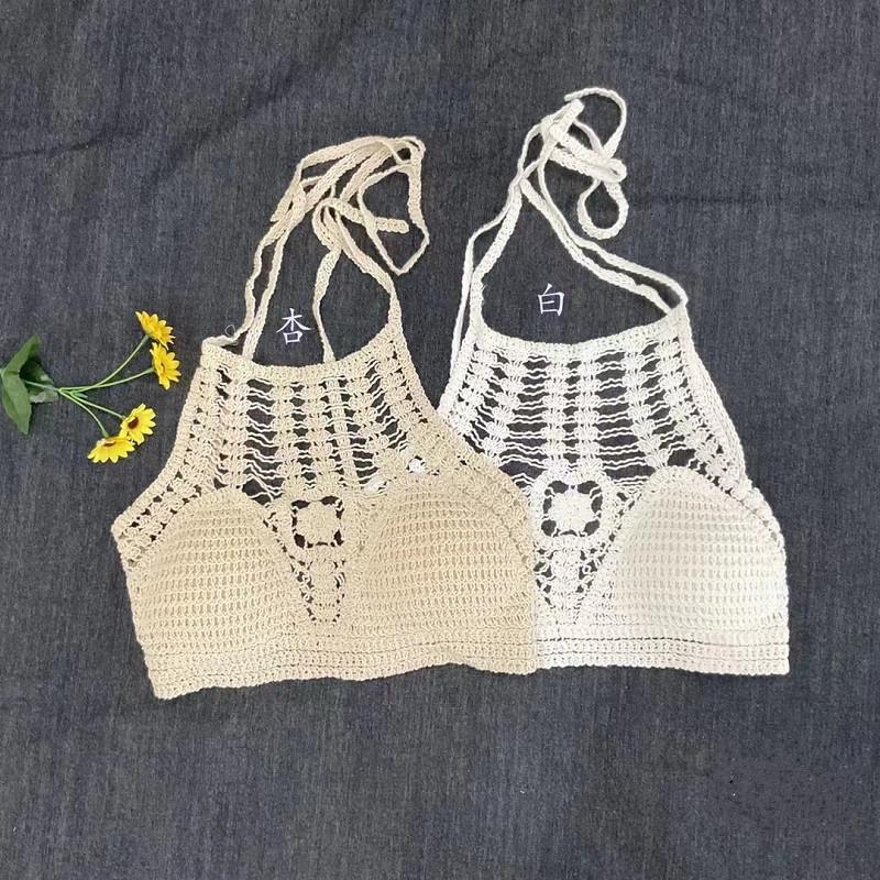 New Summer Boho Knitted Hollow Sling Vest for Women Island Vacation Thailand Travel and Leisure Top