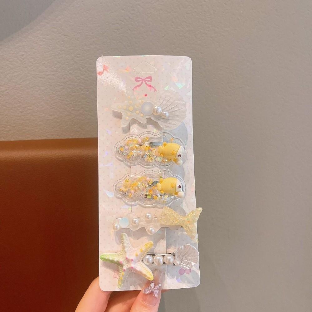 5pcs/Set Ocean Theme Shell Hair Clips Side Clip Style Headwear Cute Starfish Hairpins For Girls