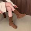 French platform matte two-wear medium boots women's shoes autumn 2025 new western cowboy boots round head knight boots
