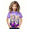 Летний топ с круглым вырезом и принтом в виде 3D-кота, модные и повседневные детские футболки с короткими рукавами для девочек