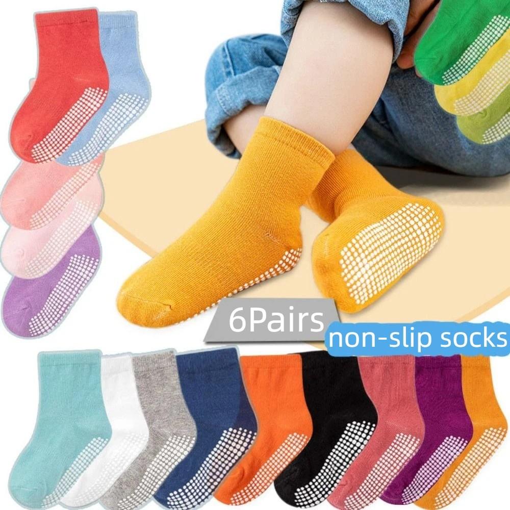 6Pairs Solid Color Toddle Short Tube Socks Non-slip Infant Socks Kawaii Baby Cotton Socks  Children