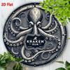 Жестяная табличка Kraken Spiced Rum Осьминог Винтажный Металлический Плакат Круглый 8x8 Дюймов Алюминиевое Настенное Искусство Декор для Домашнего Бара