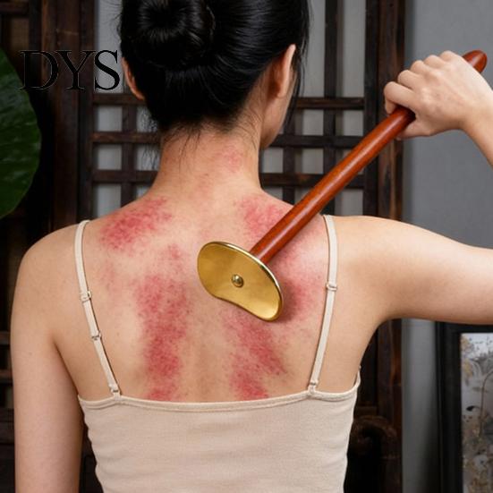 Professional Body Massage Tool Brass Gua Sha Scraper, Long Handle for Back Portable Self Care Equipment Neck, Meridian Relaxation Stick Care, Home Spa