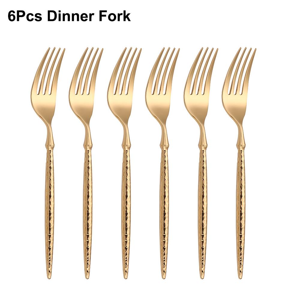 6/16/20/24Pcs Gold Cutlery Set Stainless Steel 304 Tableware Mirror Fork Spoon Western Hammer Pattern Handle Dinner Set4