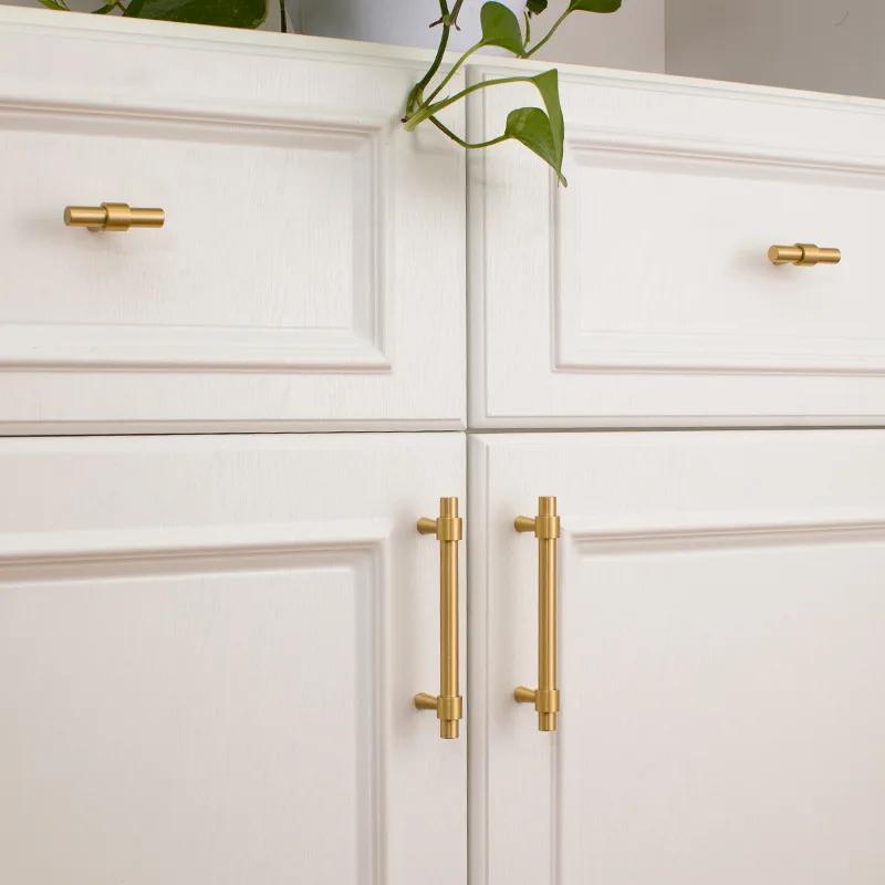 1 шт. Твердые латунные мебельные ручки Т-образные легкие роскошные модные золотые ручки для шкафа, комода, ящика шкафа