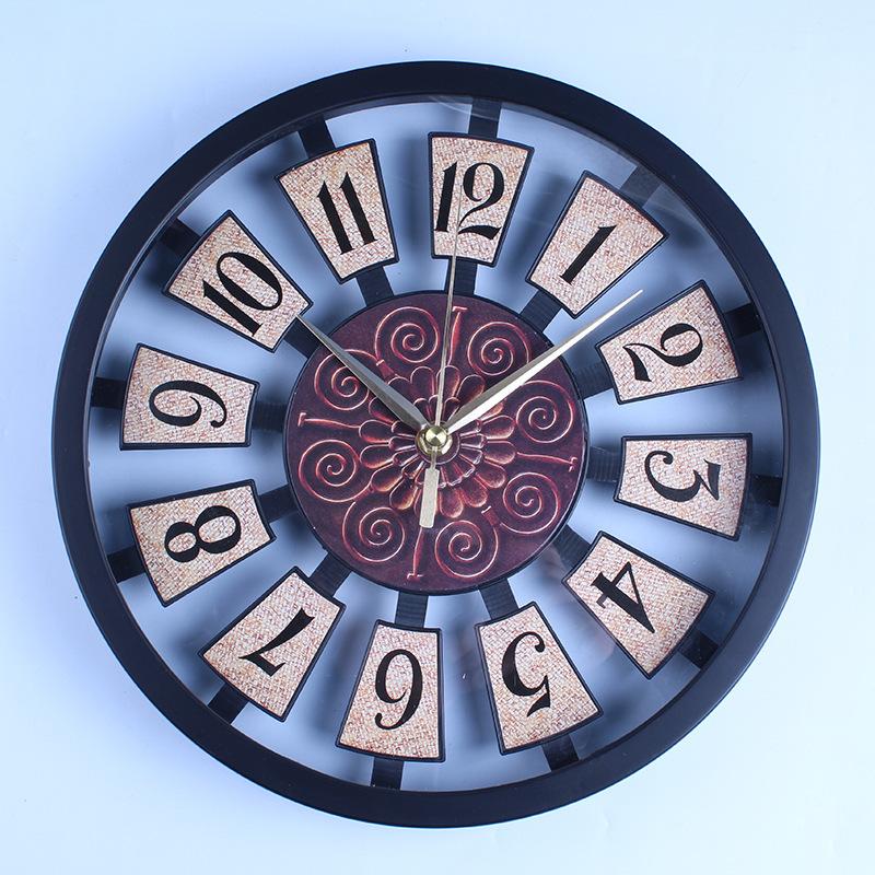 Retro Silent Wall Clock Living Room Simple European Antique Wall Clock Country Industrial Style Creative Large Clock