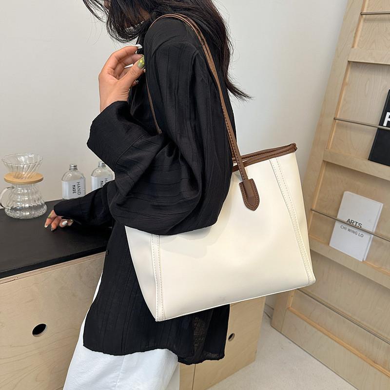 Stylish Retro Large Capacity Tote Bag For Women Ideal For Daily Commuting In White Brown Black And Khaki