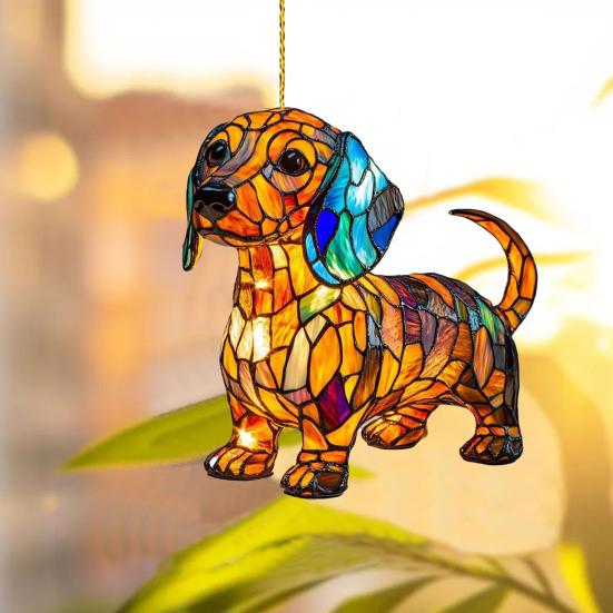 Puppy Sun Catcher 2D Flat Acrylic Puppy Pendant Colorful Dog Suncatcher Hanging Decoration