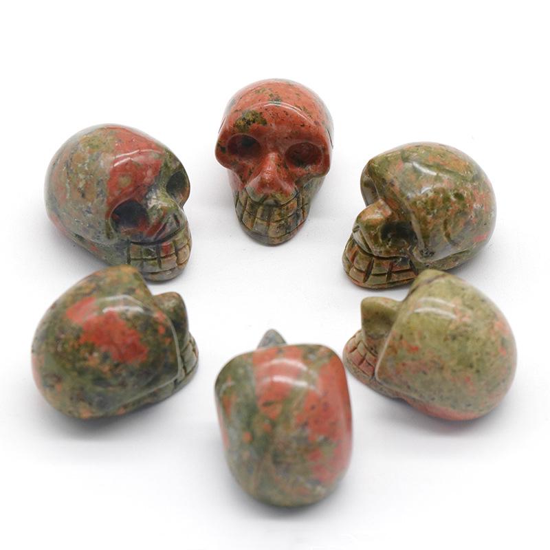 Natural Stone Crystal Skull Carving - 1 Inch Halloween Decoration Craft