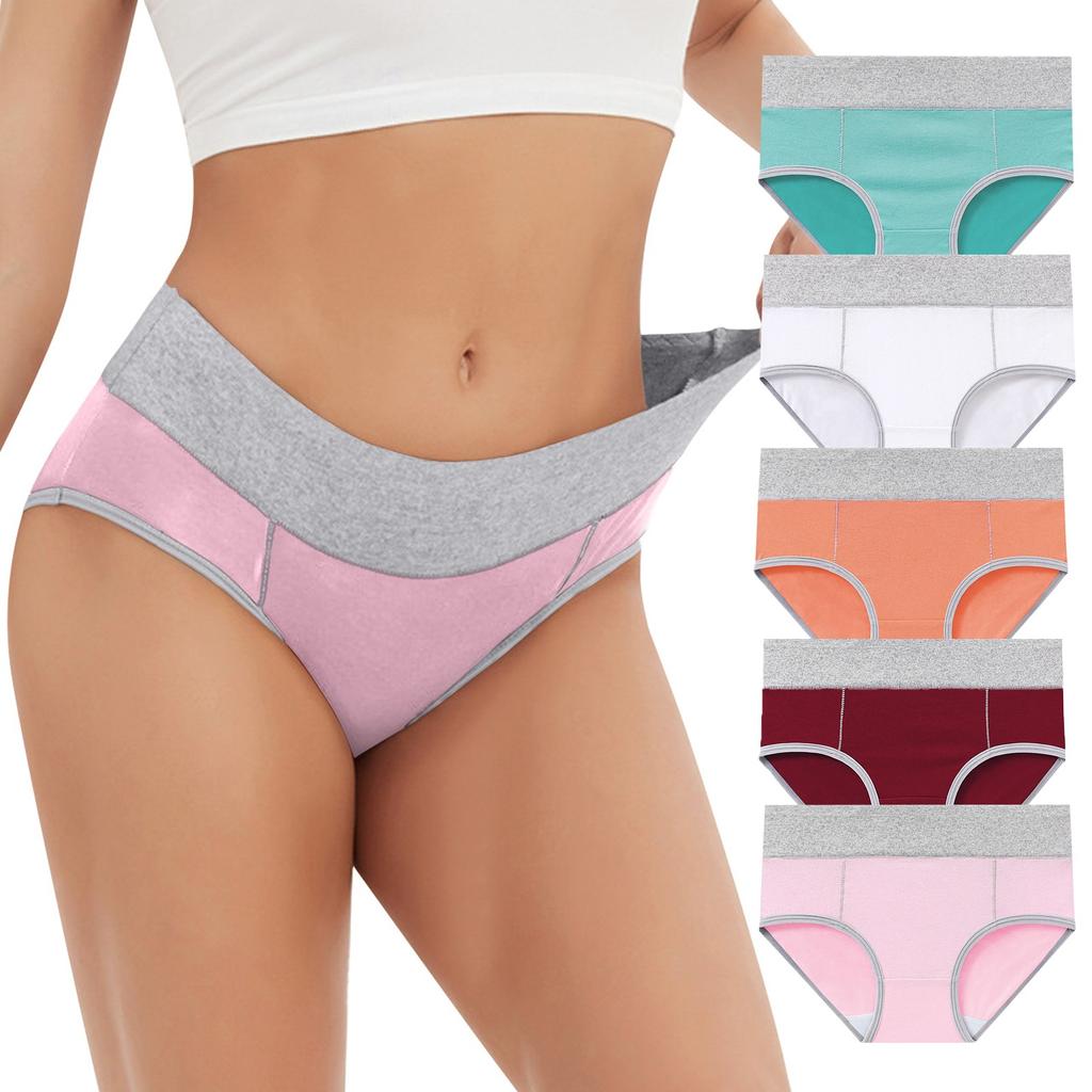 5PC Women's Large Color Cotton High Waist Pants With Raised Hips Underwear