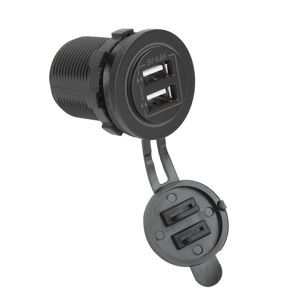 Двойной USB-порт, розетка для зарядки, с кабелем 60 см 23,6 дюйма для автомобиля 12 В 24 В, лодки, квадроцикла, зеленый