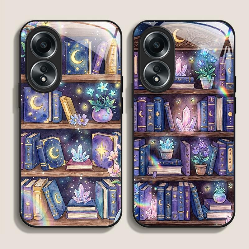 Закаленное стекло с рисунком книжной полки из фиолетового кристалла для телефона OPPO Realme 13 Pro Plus 12 11 10 9i C55 X7 GT Neo 2 3T Жесткий чехол