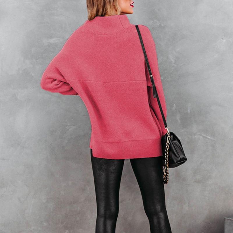 Женский осенне-зимний однотонный свободный свитер с высоким воротом на одно плечо