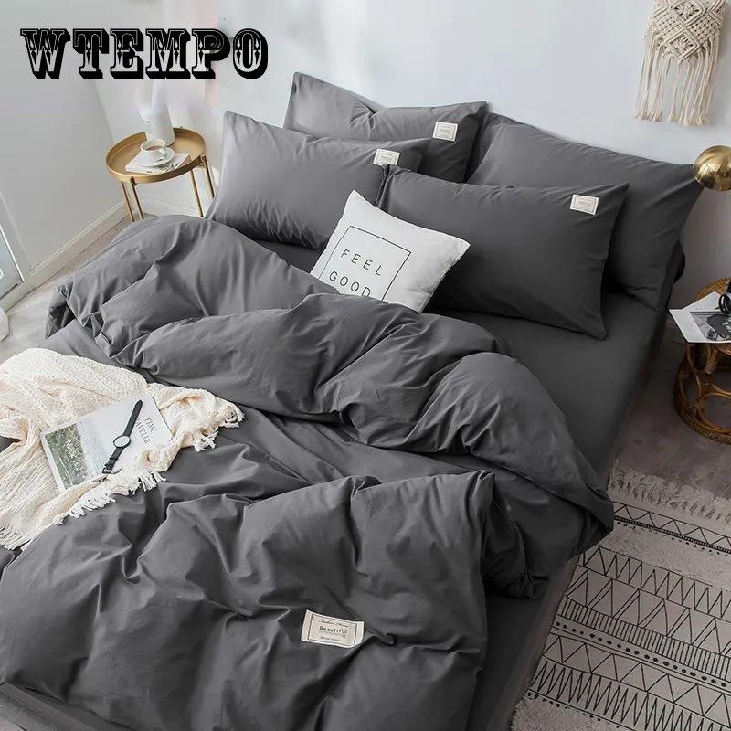 Современный простой комплект постельного белья из чистого хлопка, однотонная однотонная двуспальная кровать из четырех частей