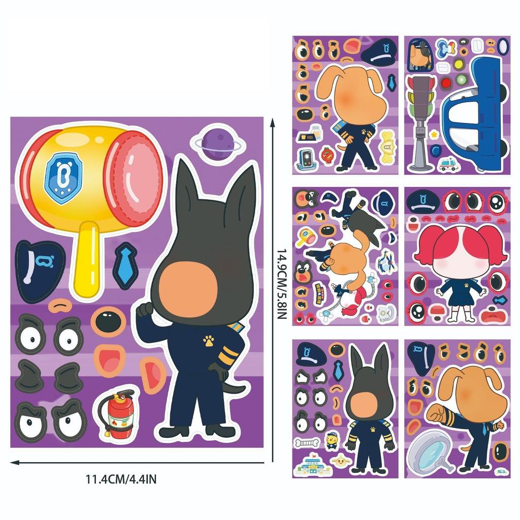 8 шт. Сделай лицо наклейка, Милые наклейки-пазлы Шериф Собака, Водонепроницаемые виниловые наклейки для смены лица для телефона, ноутбука, шлема