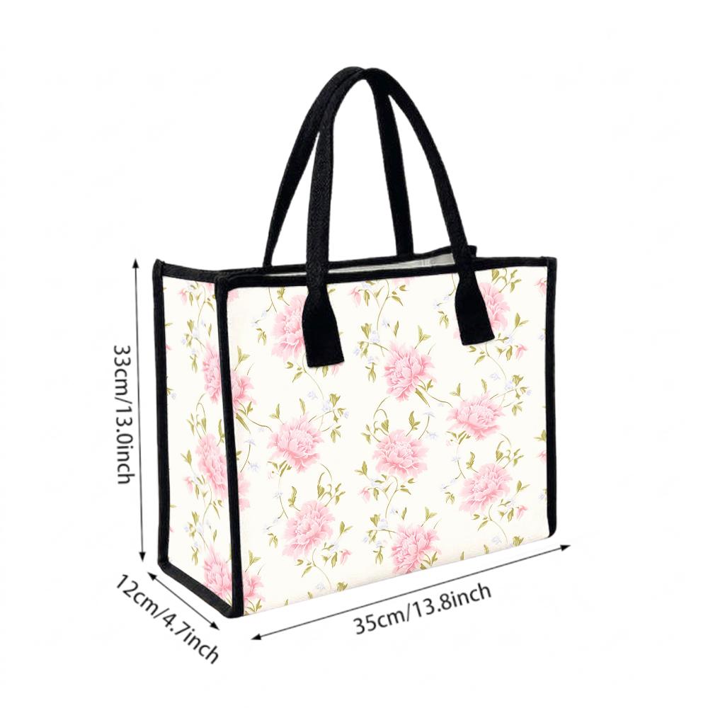 Floral Print Tote Bag Large Capacity Fashion Carryall for Daily Use Shopping