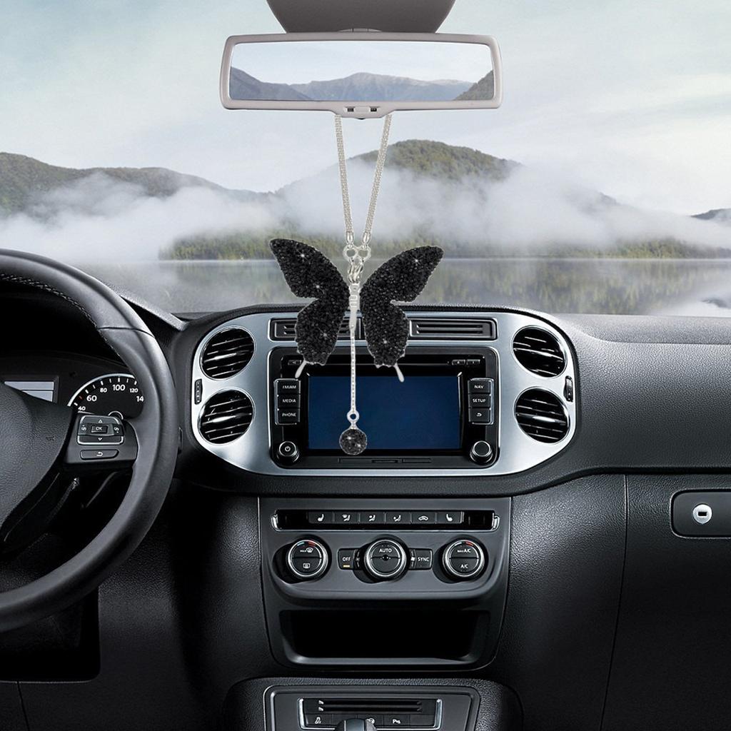 Bling Butterfly Diamond Автомобильные аксессуары для женщин Кристалл Автомобильное зеркало заднего вида Подвески Украшение автомобиля Подарок на день Святого Валентина