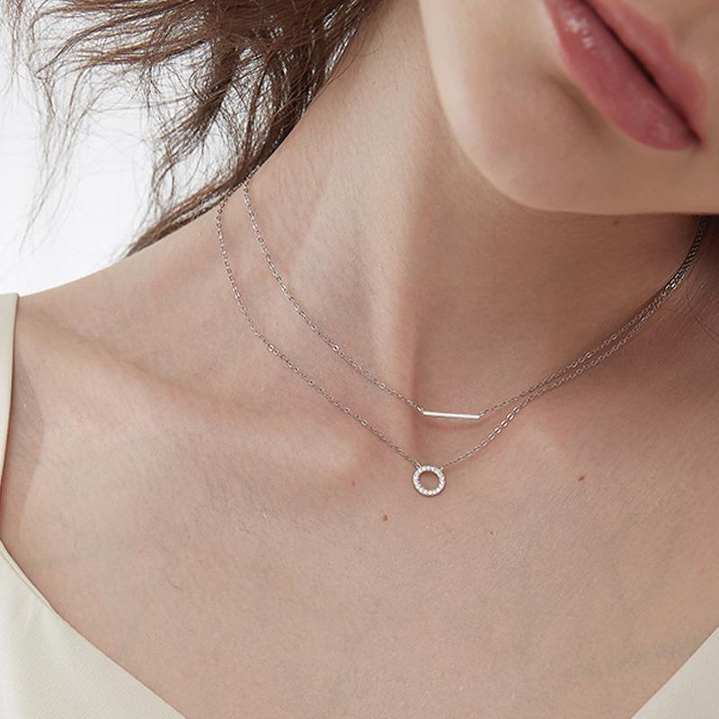 Ожерелье из серебра 925 пробы с двухслойной цепочкой из хрусталя и круглой подвеской, колье-чокер для девушек и женщин, ошейник, ювелирные изделия