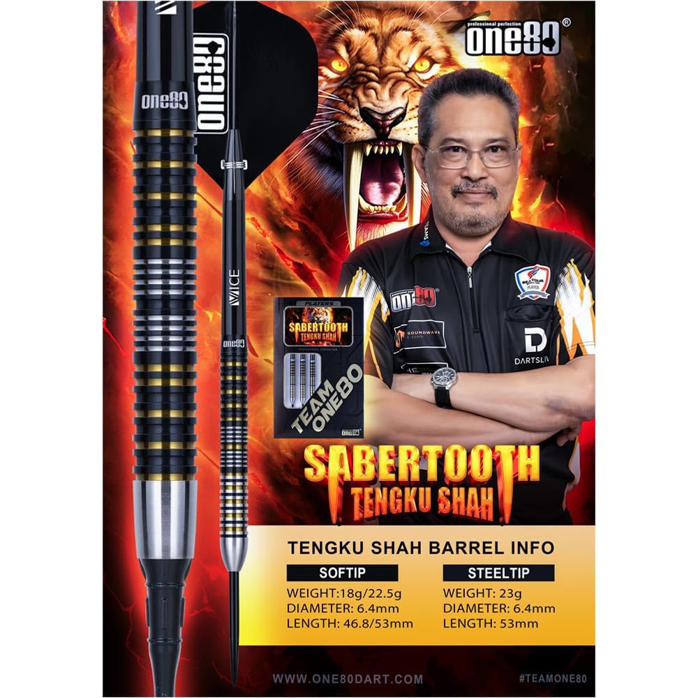 One80 Tengku Shah STEEL 23g Tengku Shah Player Model Dart Barrel Dart Set
