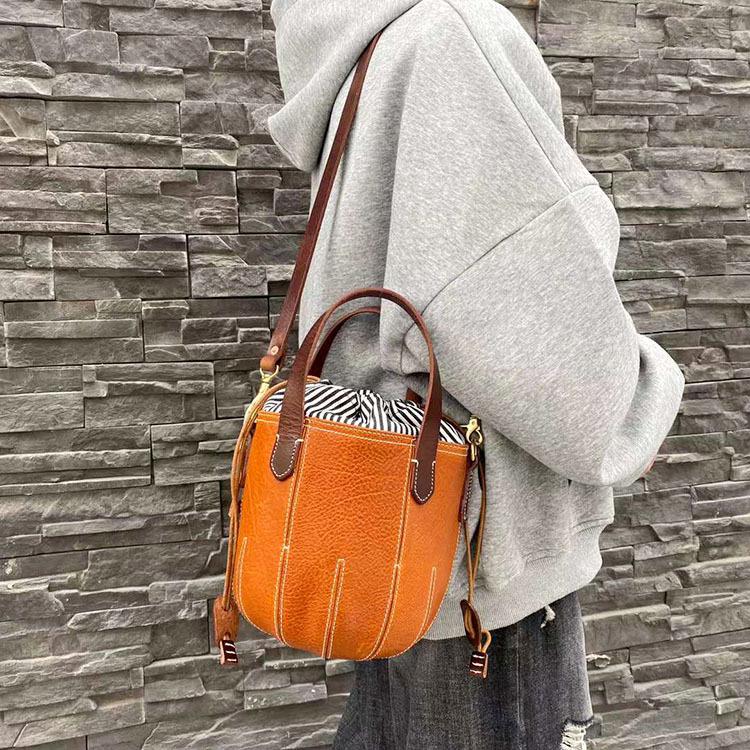 Сумка-ведро из коровьей кожи растительного дубления с верхним слоем, персонализированная сумка-ведро в стиле ретро, сумка-тыква с завязками, сумка через плечо Niche Design