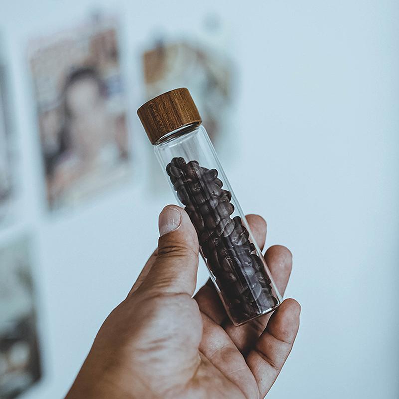 Стеклянная трубка для кофейных зерен с деревянным инструментом, герметичные деревянные канистры для хранения зерна