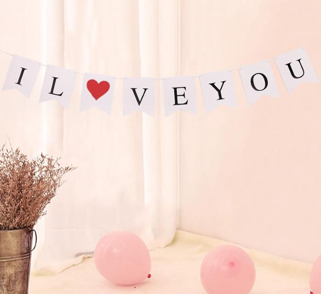 Valentine's Day Paper Garland I Love YOU 20×16 cm Decorative - for the Day of Love