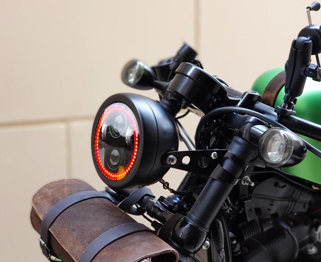 HENGTUAOTO Светодиодная фара с красным ореолом Корпус фары-ковш с креплением Совместима с Shadow Rebel Cafe и Cruiser 5.75" Кольцо, Кронштейн, 750,