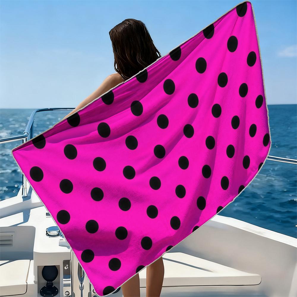 Hot Pink Black Dots Beach Towel Ultra-fine Fiber Quick Drying Absorbent Beach Swimming Vacationvacation Essentials Gifts