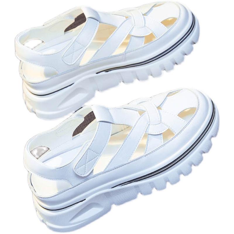 Модные женские весенние спортивные сандалии с увеличенным каблуком 2024 года, летний новый стиль, толстая подошва, выдалбливают, Baotou, женская повседневная универсальная римская обувь