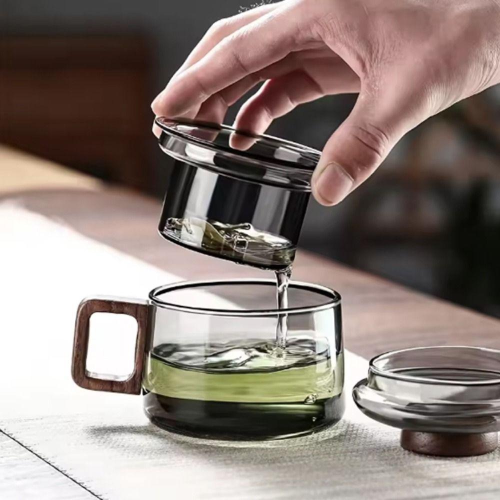 200ml Glass Tea Cup with Infuser Wooden Handle Tea Infuser Cup Kung Fu Tea Set  Office