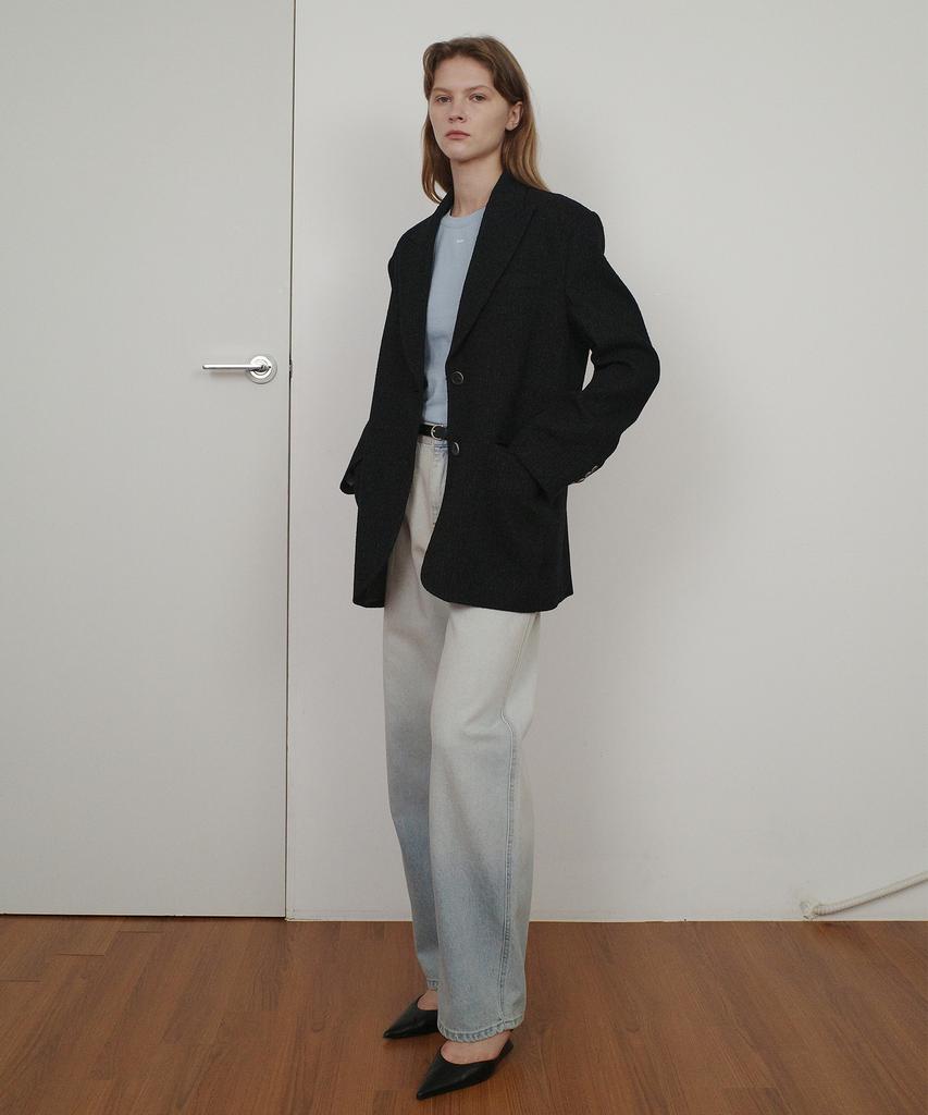 En Or Stripe Tweed Single Jacket - Black