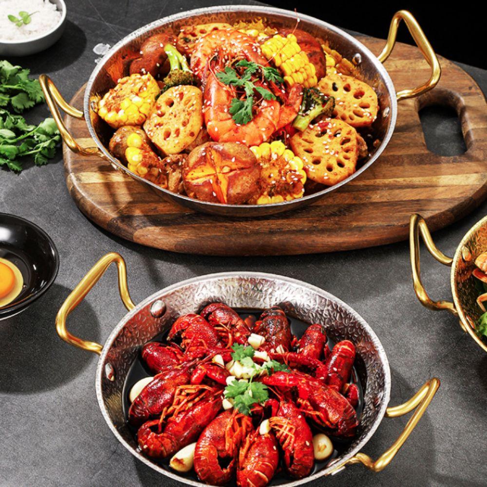 Stainless Steel Hammer Grain Seafood Paella Pan Flat Bottom Stock Pot Noodle Pot Restaurant