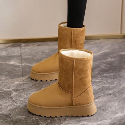 Модные зимние ботинки до середины икры на толстой подошве для женщин, с круглым носком, плюшевые женские туфли, удобные и элегантные, дизайнерские, роскошные, теплые, готические ботинки