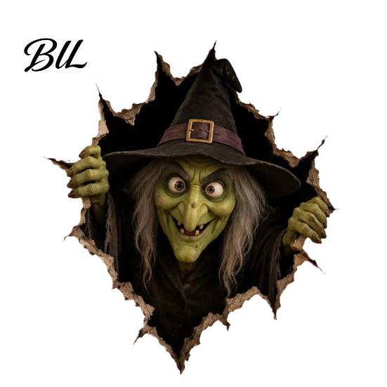 Easy Wall Decor Halloween Break-in 3D Decals, Illusion Effect Spooky Breaking Through Stickers for Theme Parties Sticker, Horror Ghost Witch