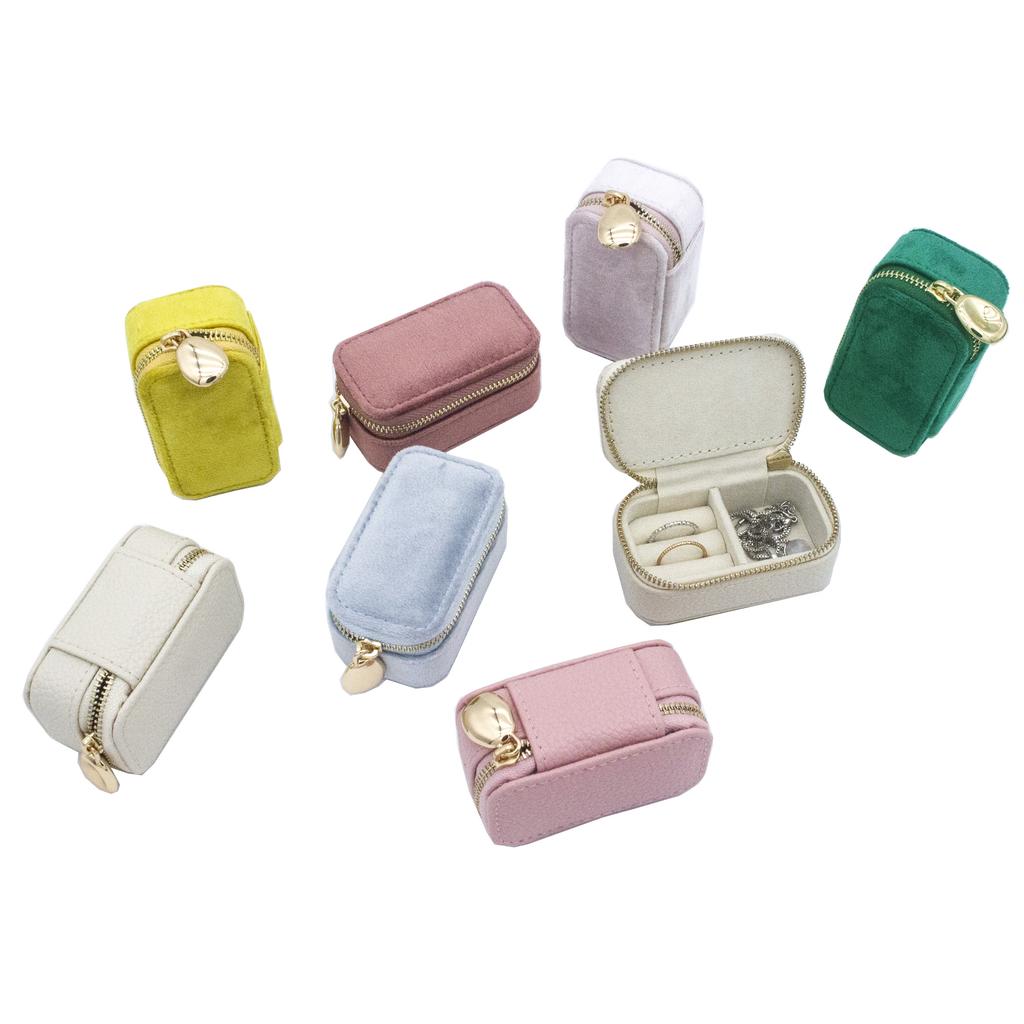 Hot Sale Mini Portable Jewelry Storage Packaging Boxes Pu Leather Velvet Ring Travel Display Zipper Cases