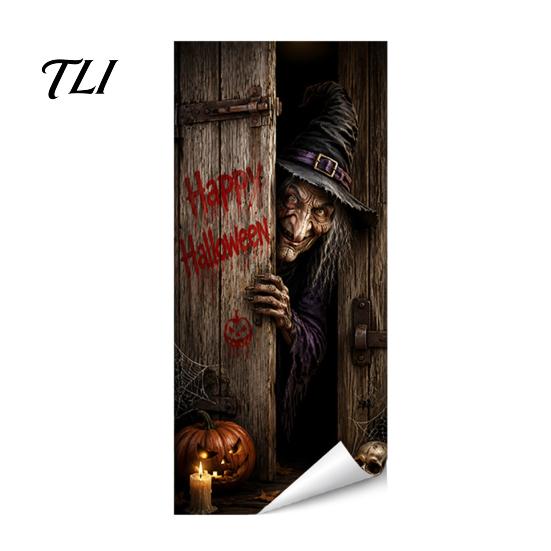 Outdoor Festive Atmosphere Decor Halloween Wall Stickers Trash Can Decal Stickers, Spooky Skull Ghost Horror for Bins Decals Garbage Cans, Waterproof