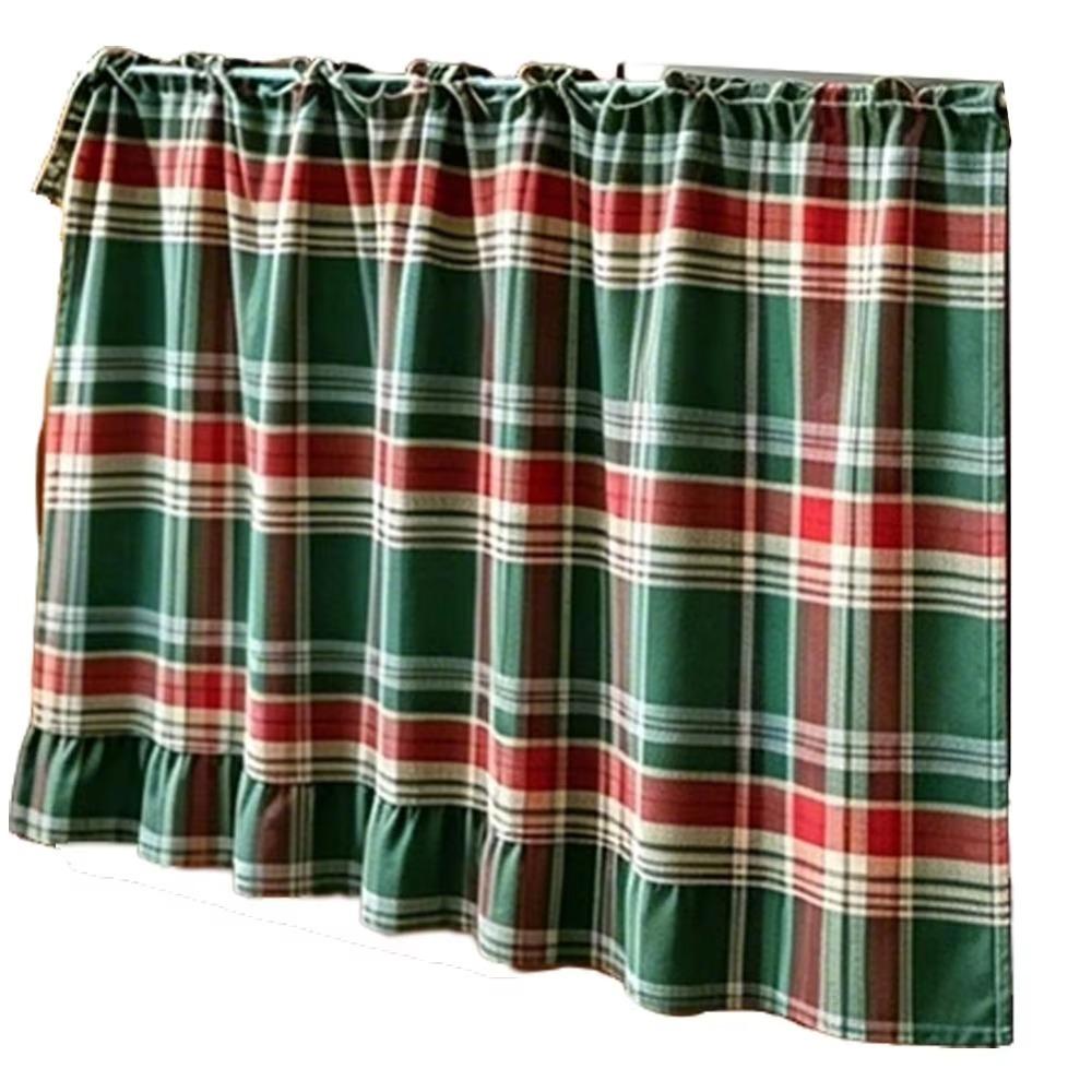 Ruffled Edge Farmhouse Plaid Kitchen Oven Skirt Cotton Privacy Partition Curtain Porch