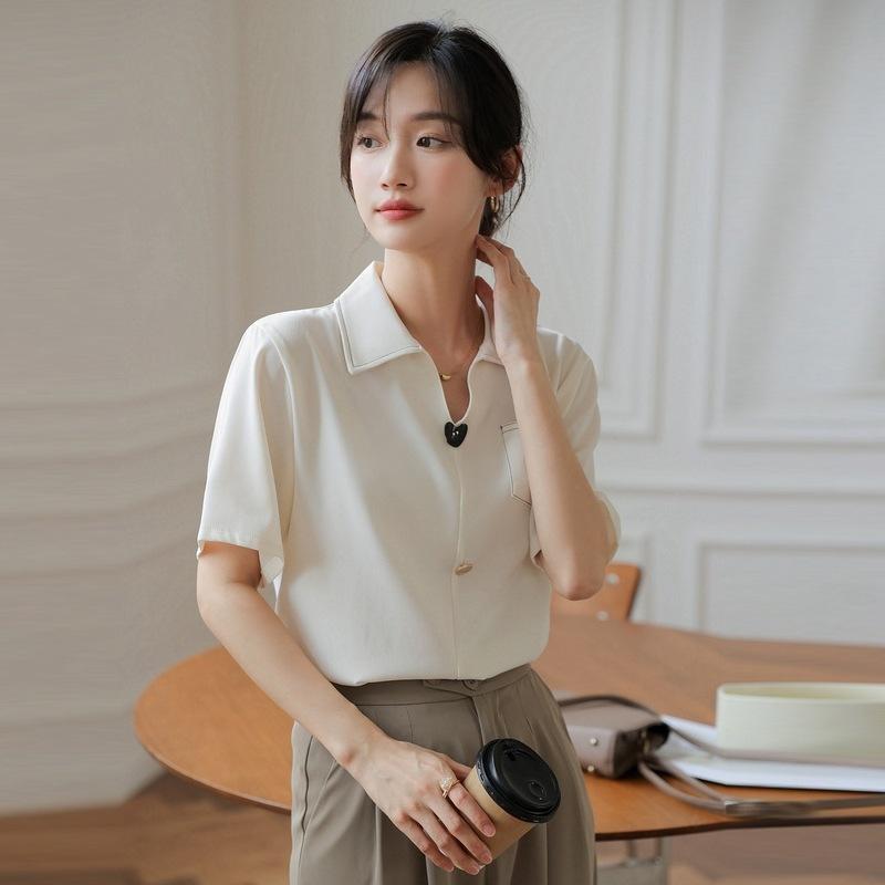 V-neck Chiffon Short Sleeved Shirt, Summer Top, Women's Casual Style, Commuting Temperament Shirt