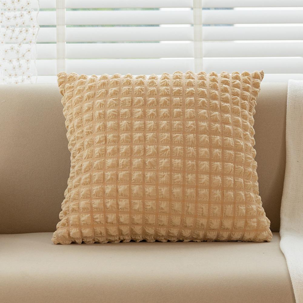 Minimalist Solid Color Pillow Case Cream Aesthetic Cushion for Living Room Bed Stretchy Puff Grid Home Decor