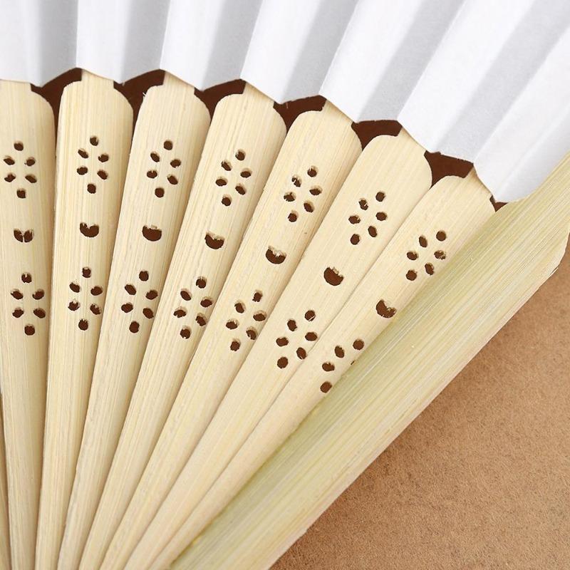 1/3PCS  Hand Held Fans White Silk Bamboo Folding Fans Handheld Folded Fan for Wedding Party DIY Decoration