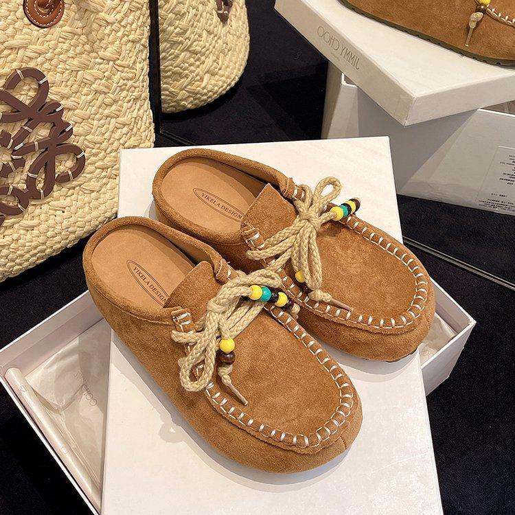 Ретро босоножки Boken на скрытой платформе, с открытым носком, женские летние, для улицы, новинка 2025 года, мюли на толстой подошве на одной педали