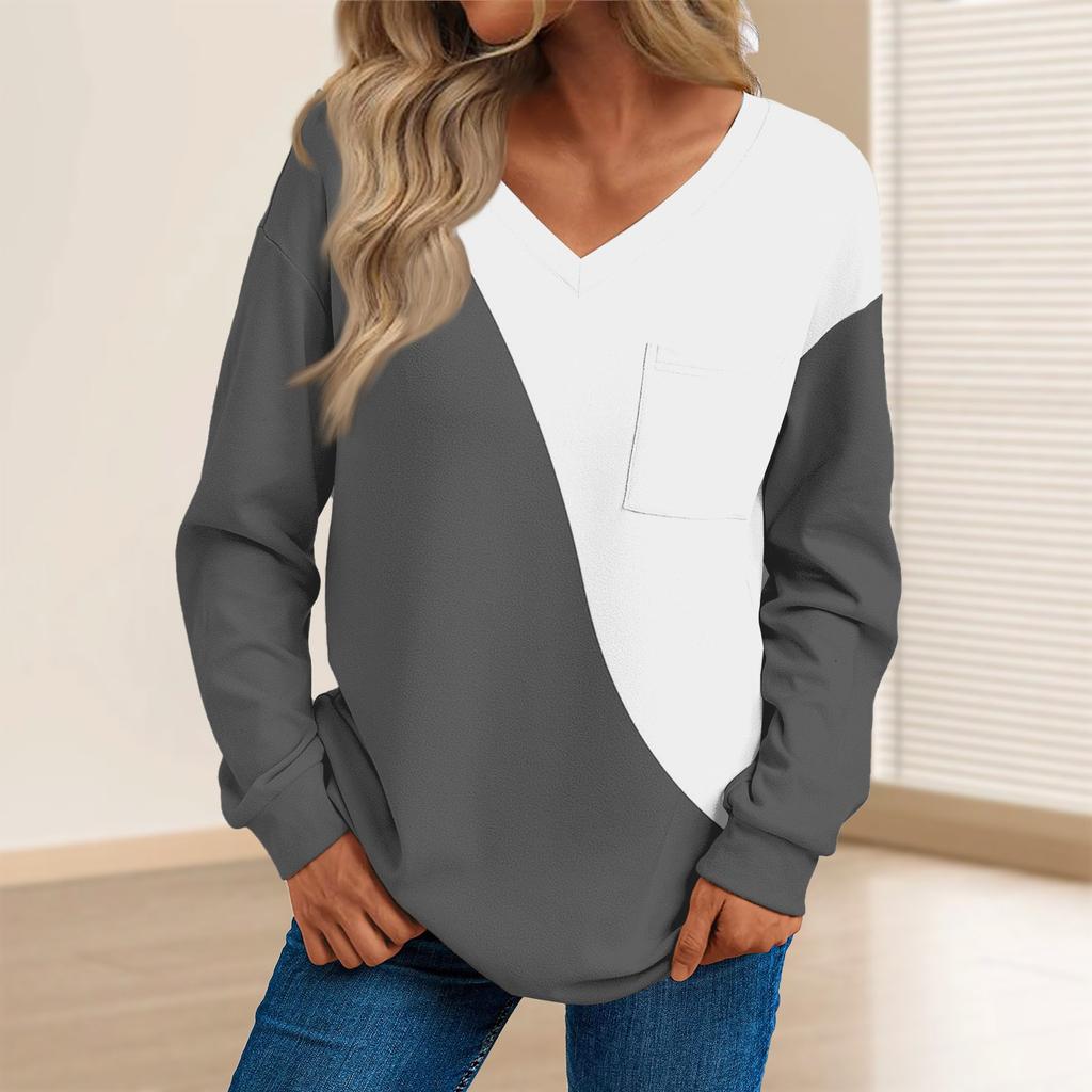 Женская мода повседневный свитер с длинным рукавом и принтом V-образным вырезом