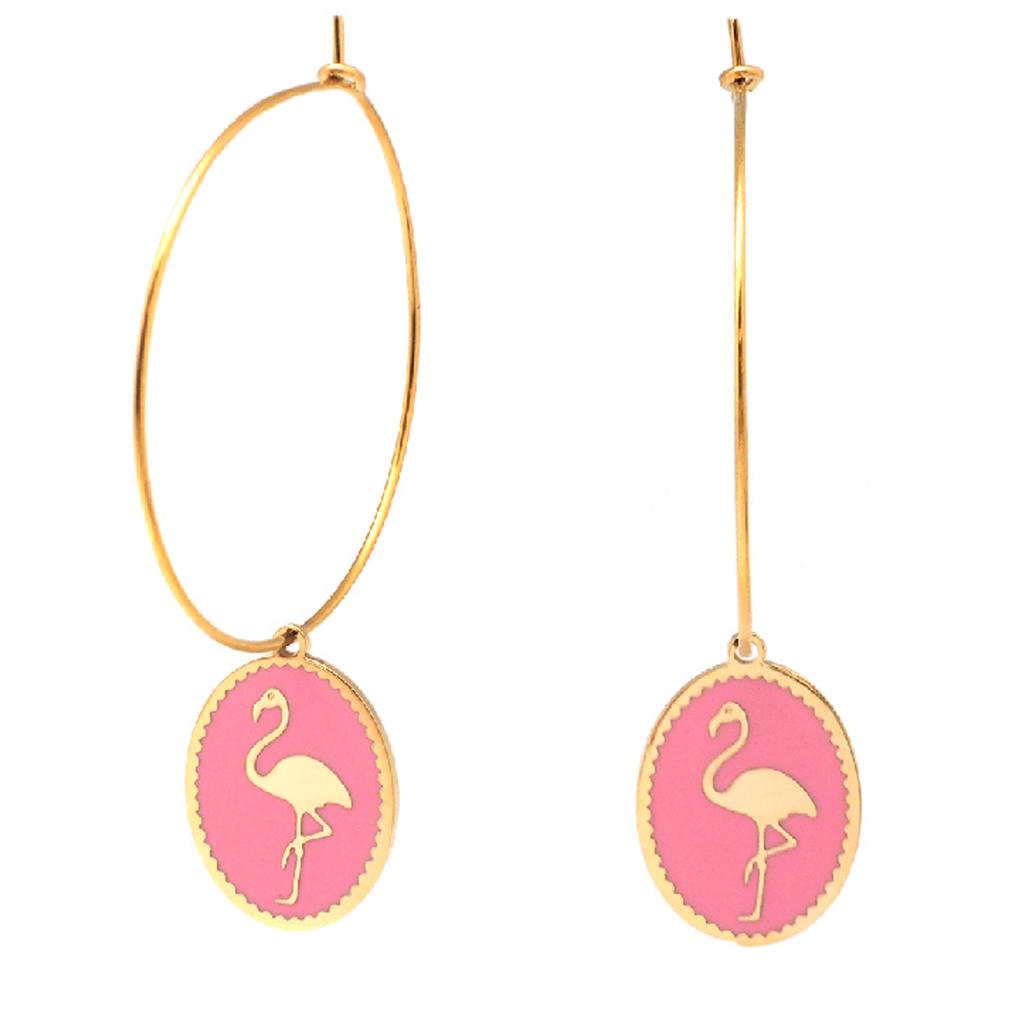 Les Trésors De Lily [Q2472] - Rose Gold 'Flamingo' Steel Designer Hoop Earrings - 33 Mm - 18x14 Mm
