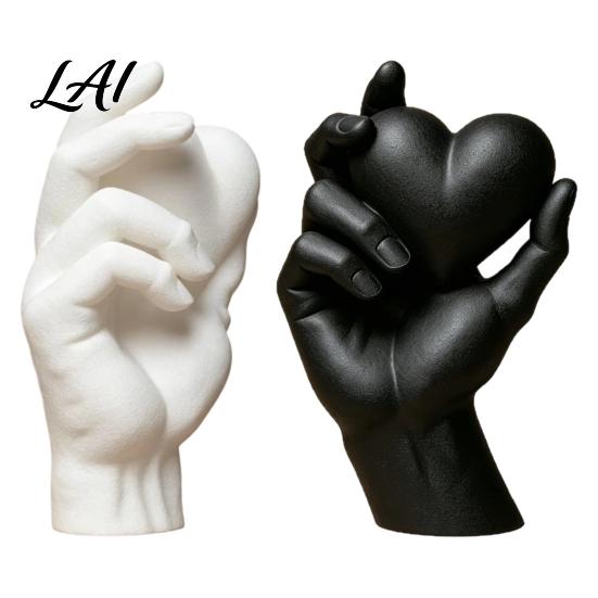 Heart Sculpture Decor Hand Holding 3D Printed Figurine Modern Minimalist Sculptural Desk Decor Romantic Home Accents Accent for Shelf Nightstand