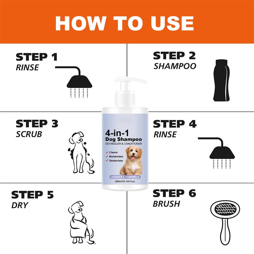 4-in-1 Calming Dog Shampoo - Cleanses Moisturizes With Lavender Chamomile - Pet-Friendly Formula 300ml