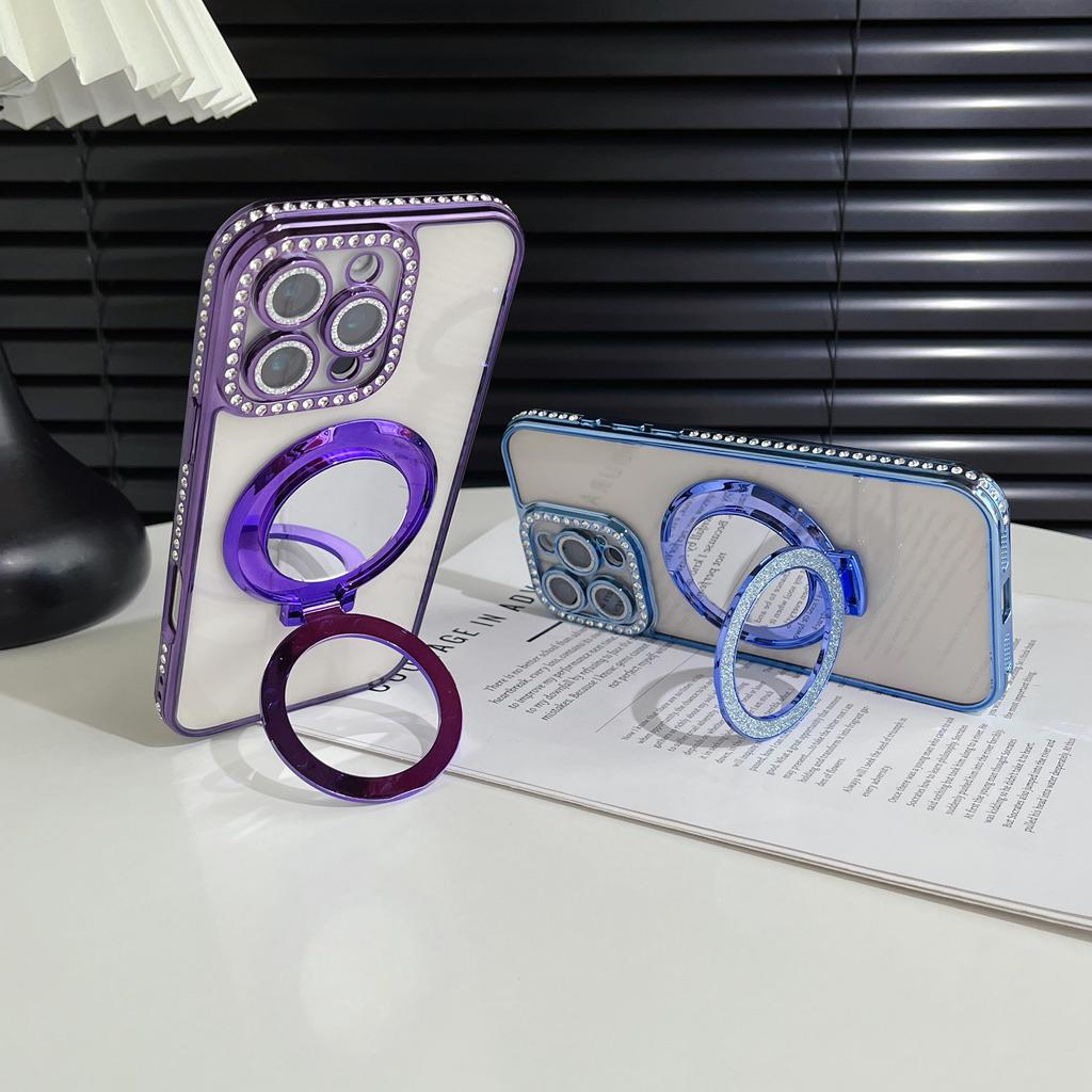 Милый девчачий чехол-бампер с блестками и бриллиантами для макияжа, с защитой для камеры и подставкой для iPhone 17 16 Pro Max Samsung S25 S24