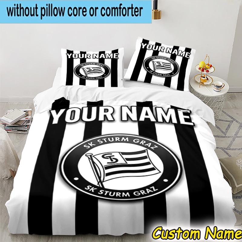 Custom Name Sturm Graz Football Crest Bedding Set 3PCS Duvet Cover Closure Includes 1 Duvet Cover & 2 Pillowcases for All Seasons Bedroom Decor