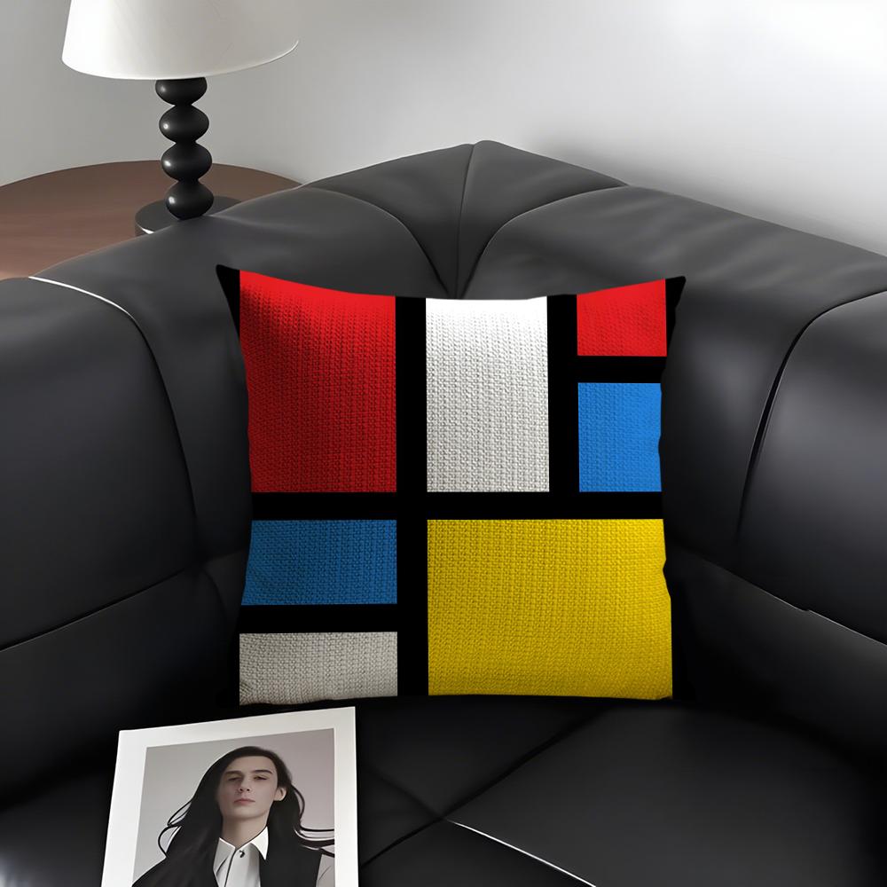 Piet Mondrian Fashion Cushion Cover Natural Linen Organic Fabric DoubleSided Printing Sofa Home Decor Gift Pillow Case